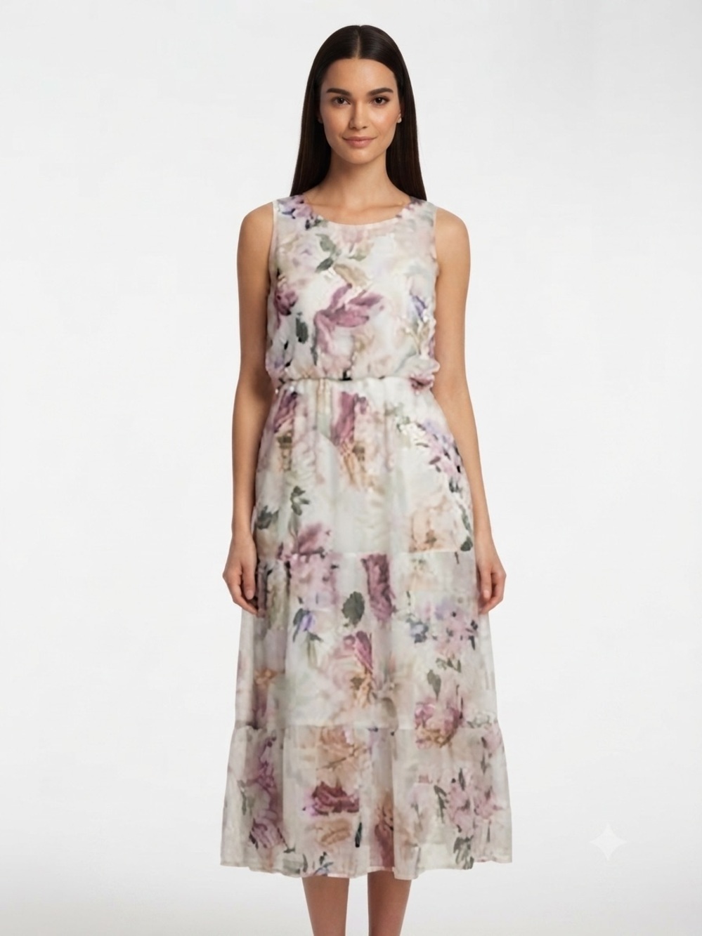 Lara G. Floral Tiered Sleeveless Midi Dress L